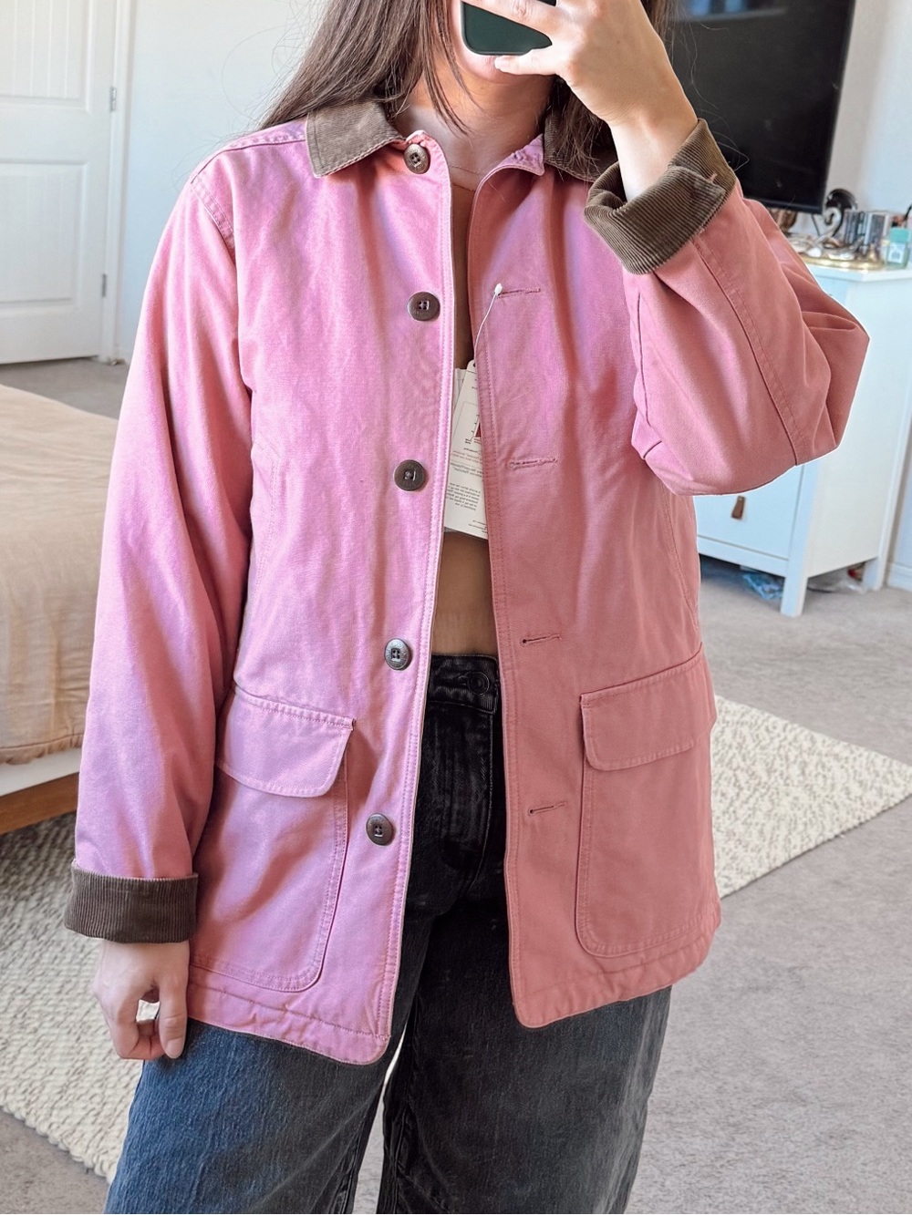 LL Bean WY28 Adirondack Quilt Lined Chore Barn Coat Womens Insulated Pink